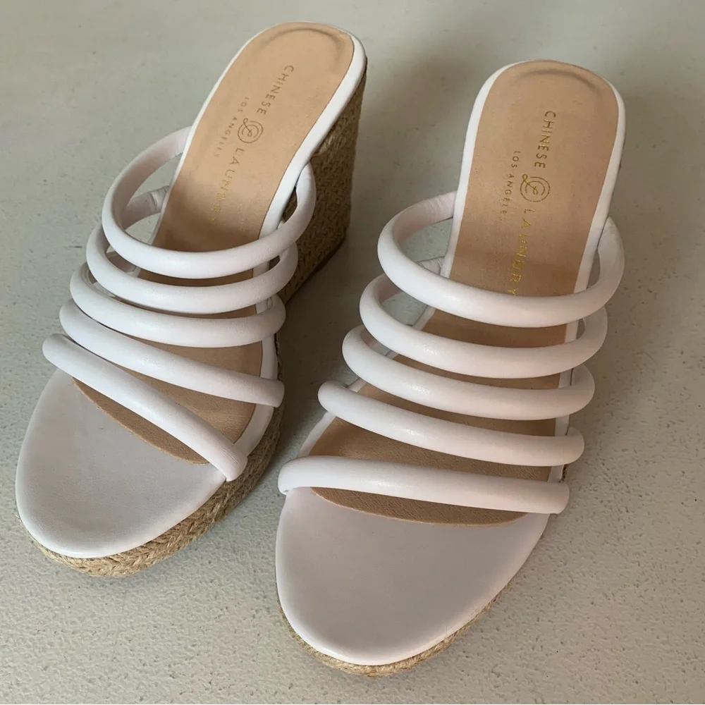 Chinese Laundry White Eleana Strappy Platform Wedge Espadrille Sandals Size 9